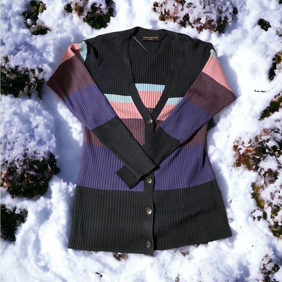 Lane Bryant Long-Sleeve Ribbed Cardigan – Stripe – NWOT 14/16 – Button-Front - Picture 3 of 7